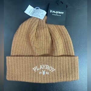 Playboy X pac Sun brown beanie hat with white embroidered